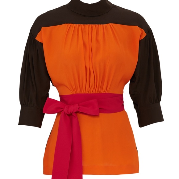 Marni Tops - Marni Orange Colorblock High Neck S Womens 3/4 Sleeve Blouse